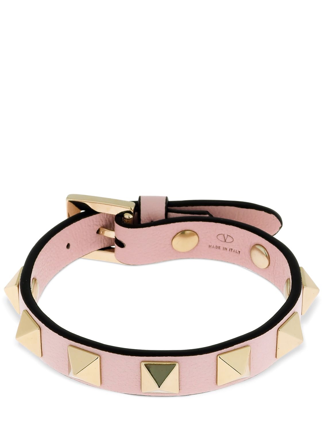 Valentino Garavani Rockstud Leather Belt Bracelet In Rose Quartz