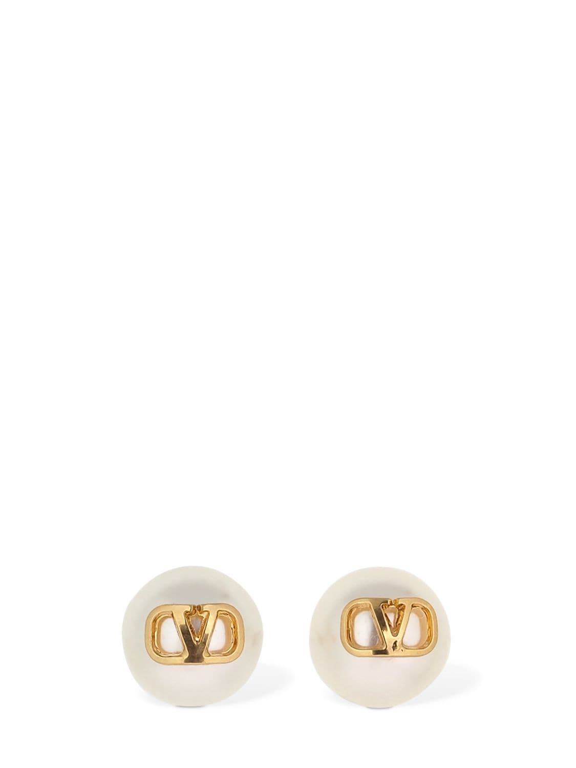 Valentino Garavani V Logo & Imitation Pearl Stud Earrings In Gold