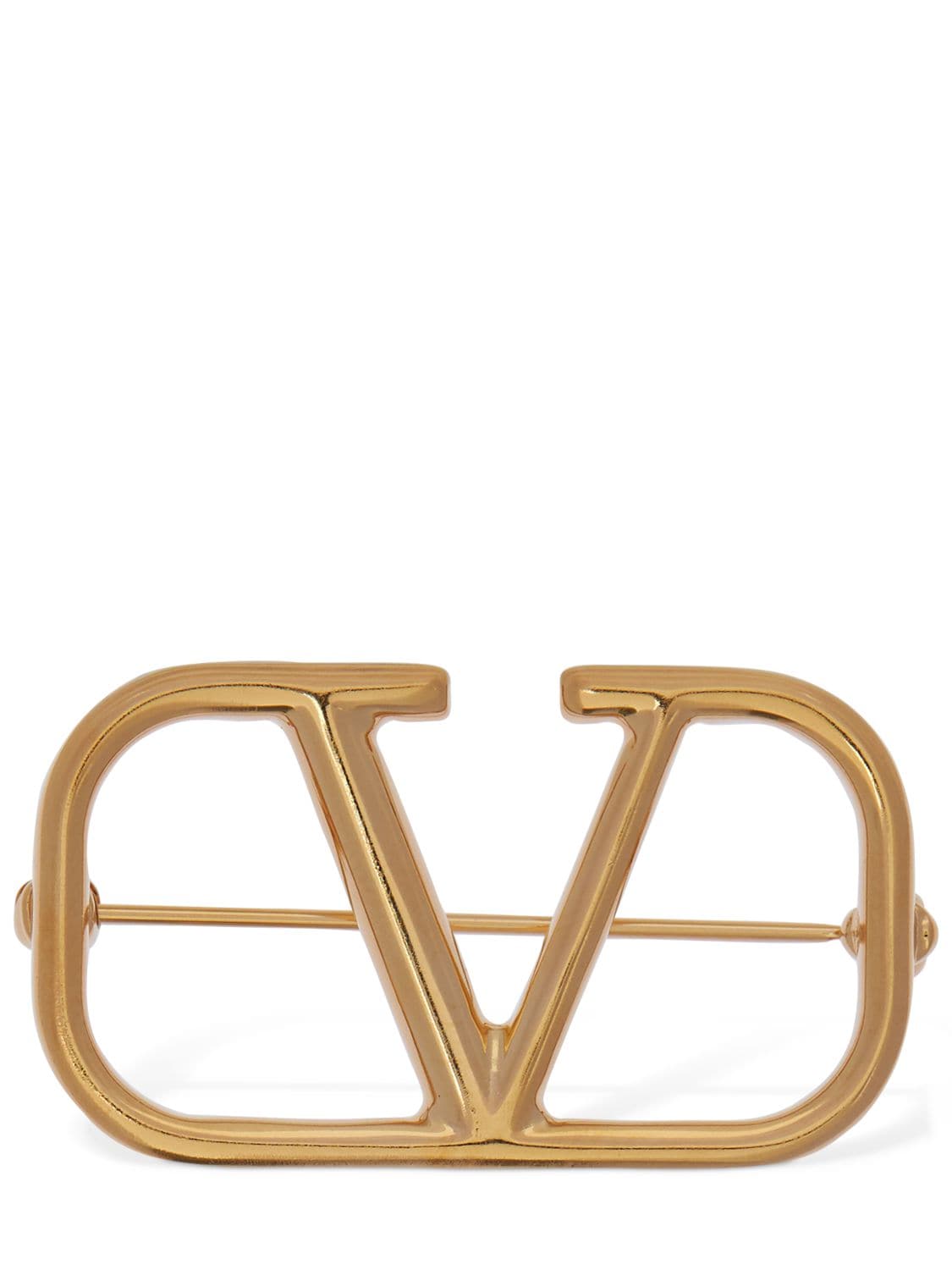 Valentino Garavani V Logo Brooch In Gold