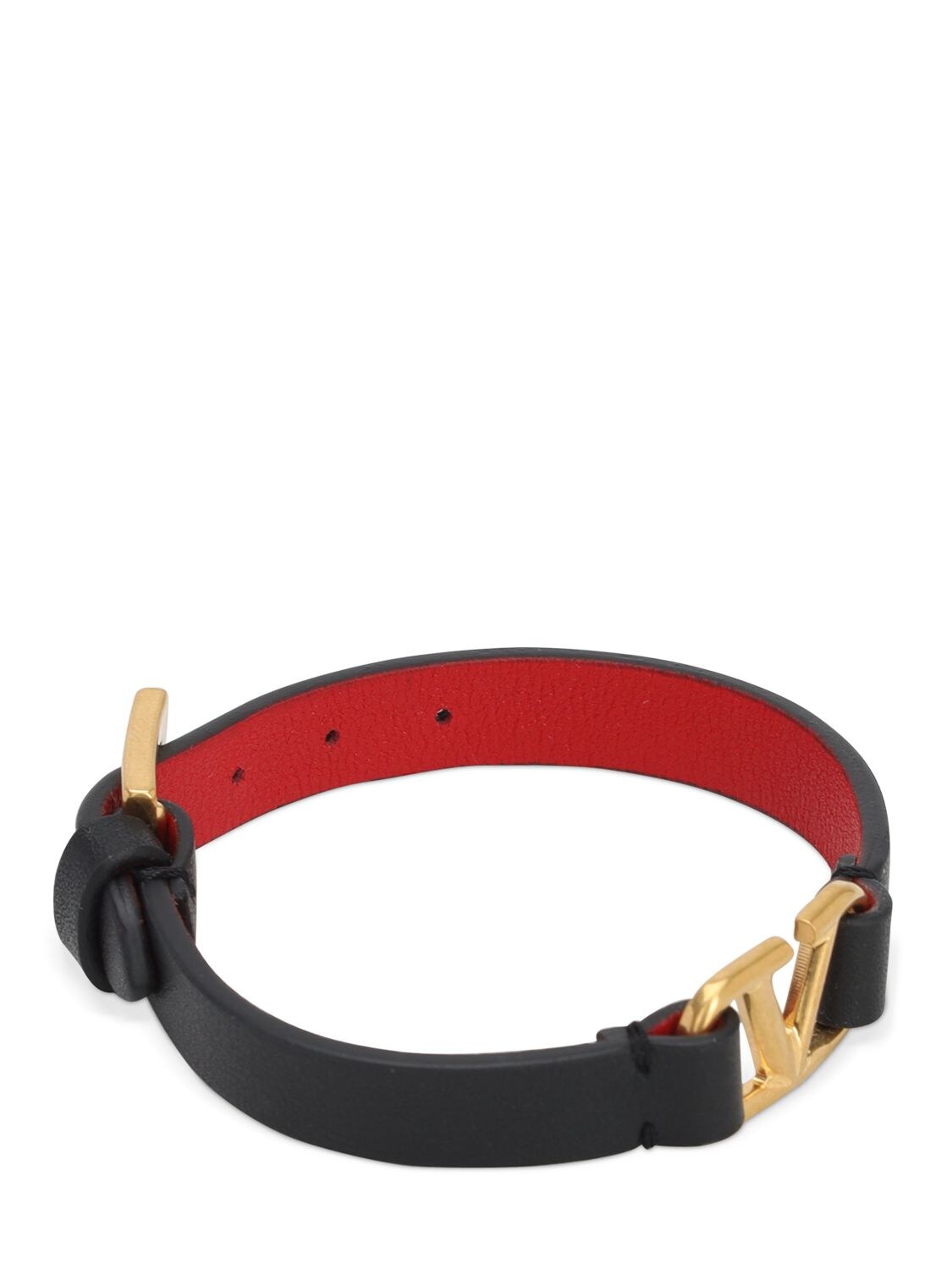 Shop Valentino V Logo Leather Belt Bracelet In Black,gold