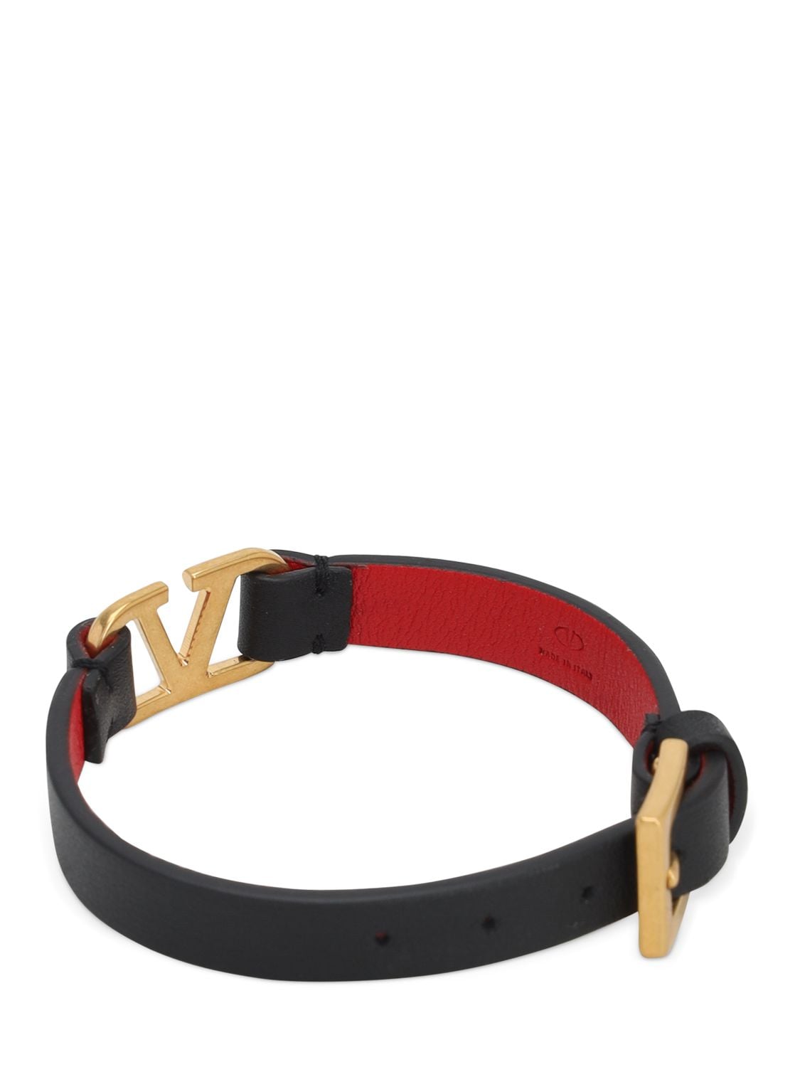 Shop Valentino V Logo Leather Belt Bracelet In Black,gold