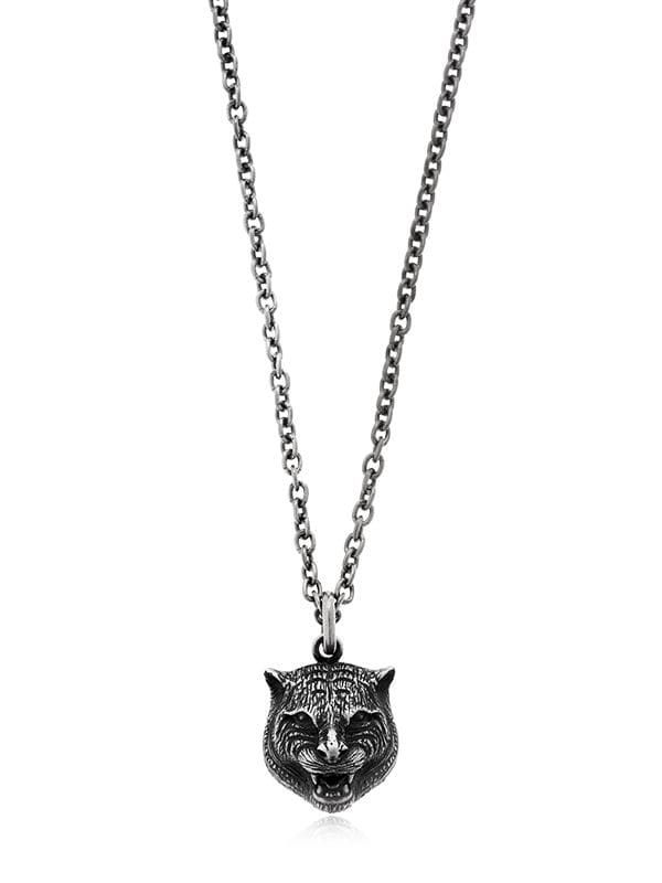 Gucci Angry Cat Long Chain Necklace In Silver