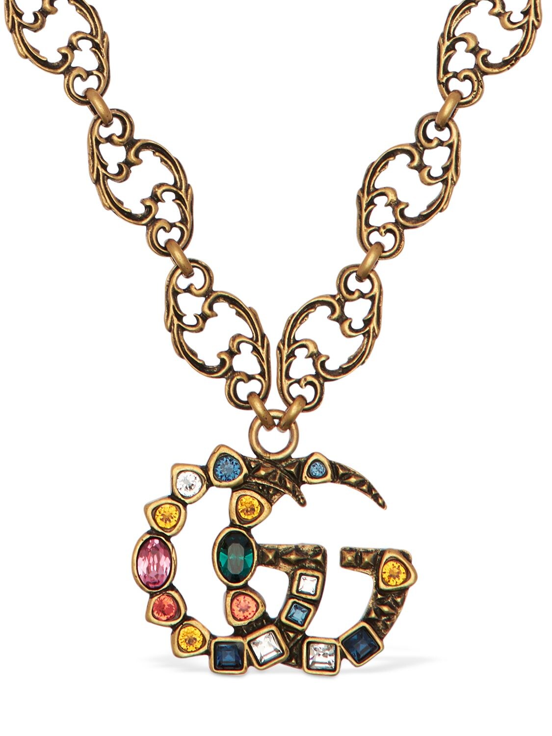 Gucci Gg Marmont Crystal Necklace In Gold,multi