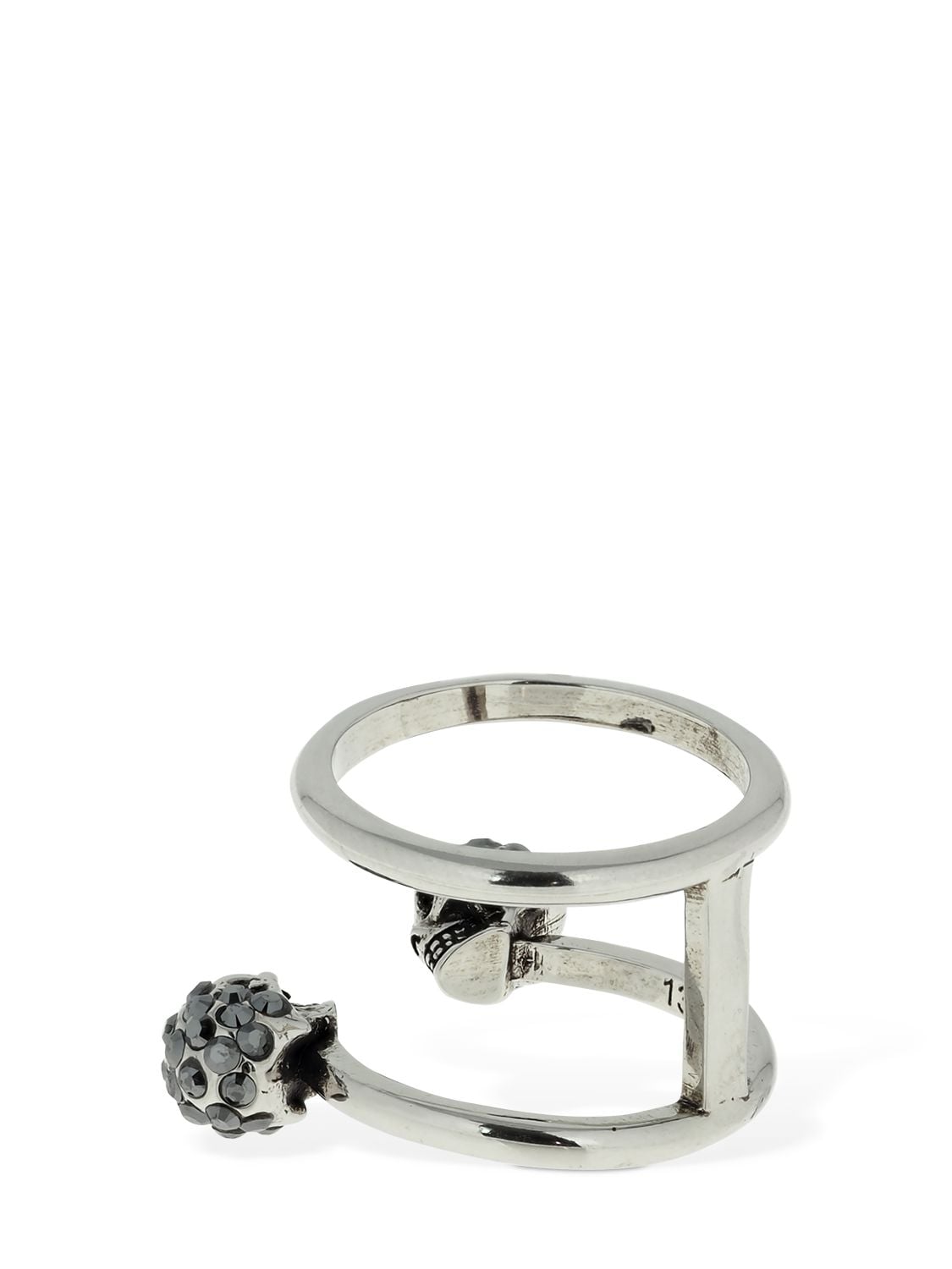 Shop Alexander Mcqueen Twin Skull Ring In Silver