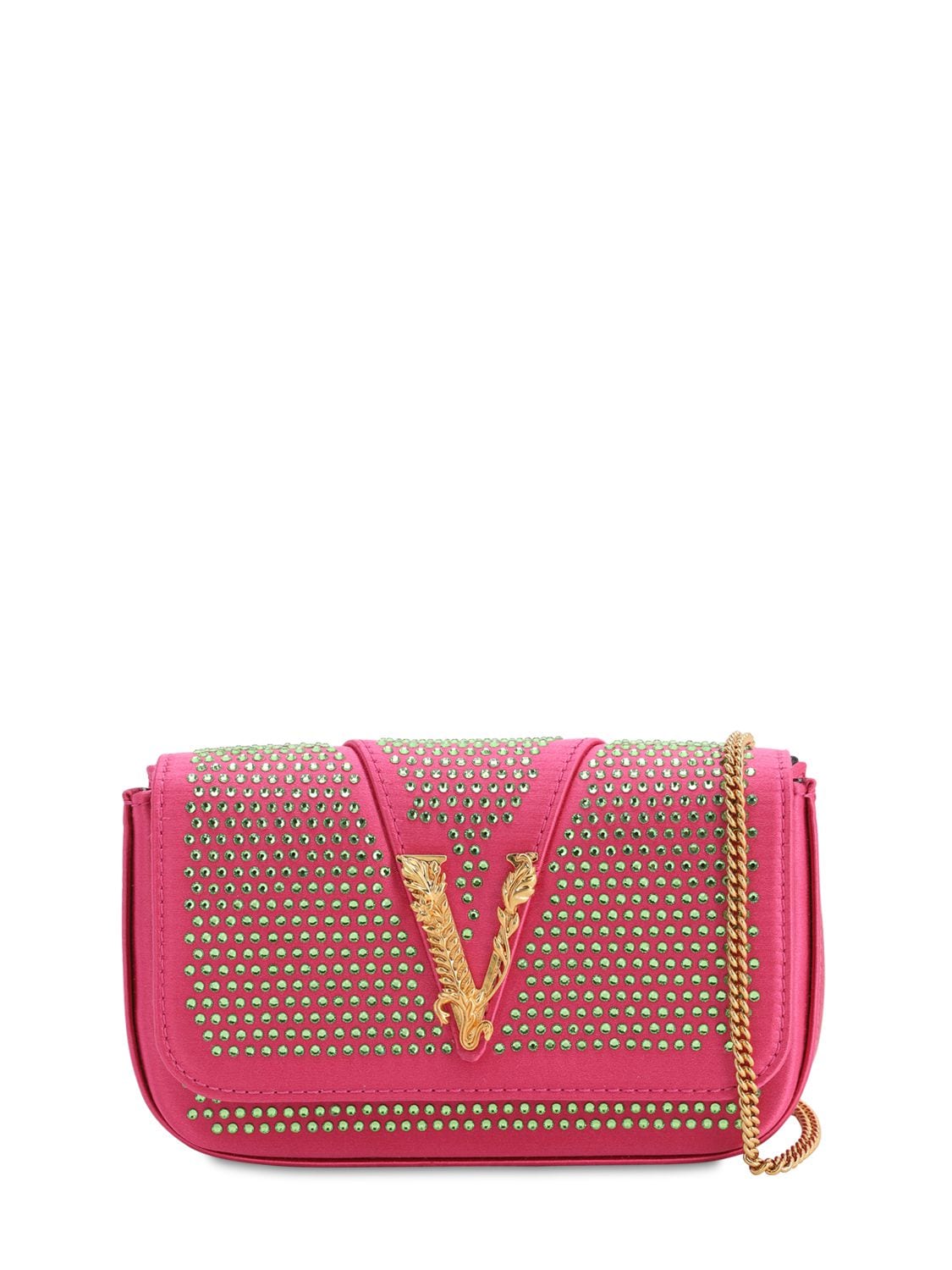Versace Embellished Satin Shoulder Bag In Fuchsia