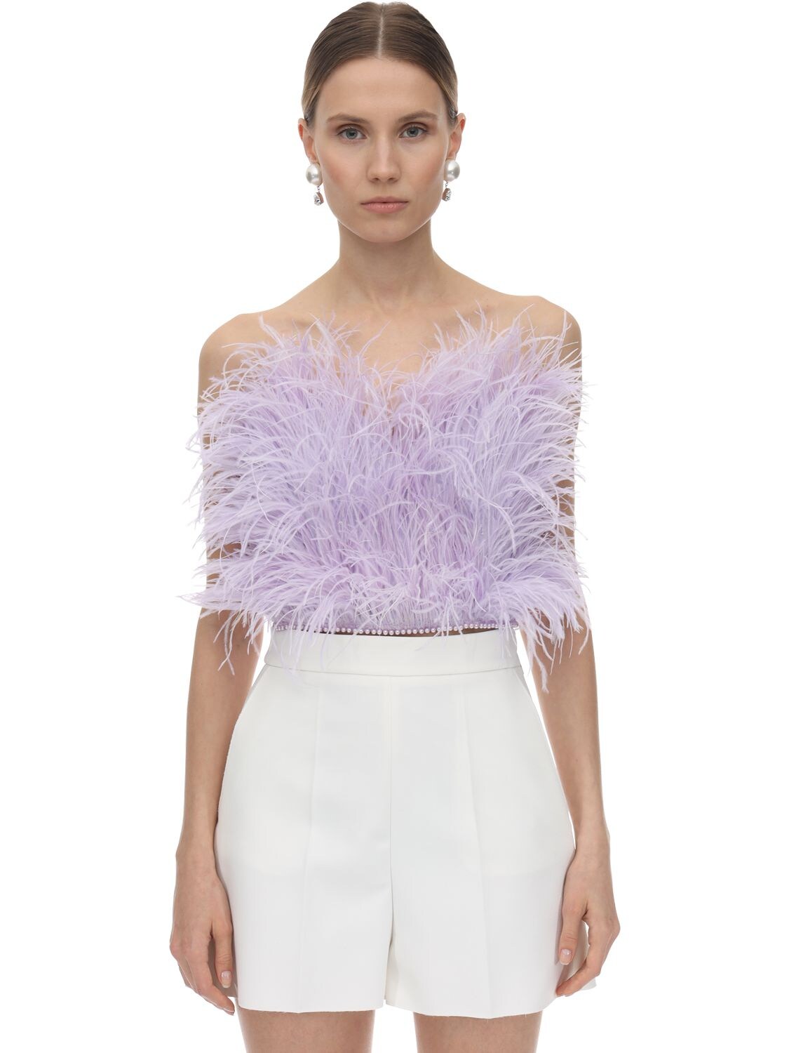 Attico Lilac Cotton And Ostric Feathers Top In Purple | ModeSens