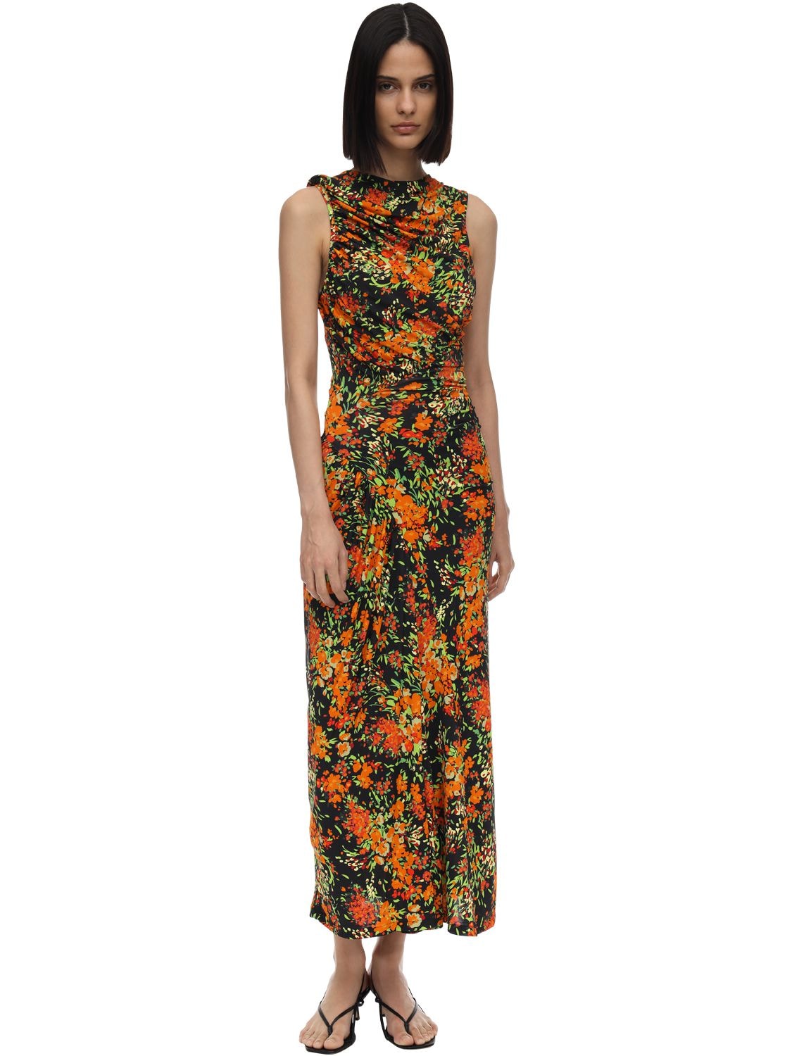 Atlein Ruched Floral-print Stretch-crepe Dress In Multicolor