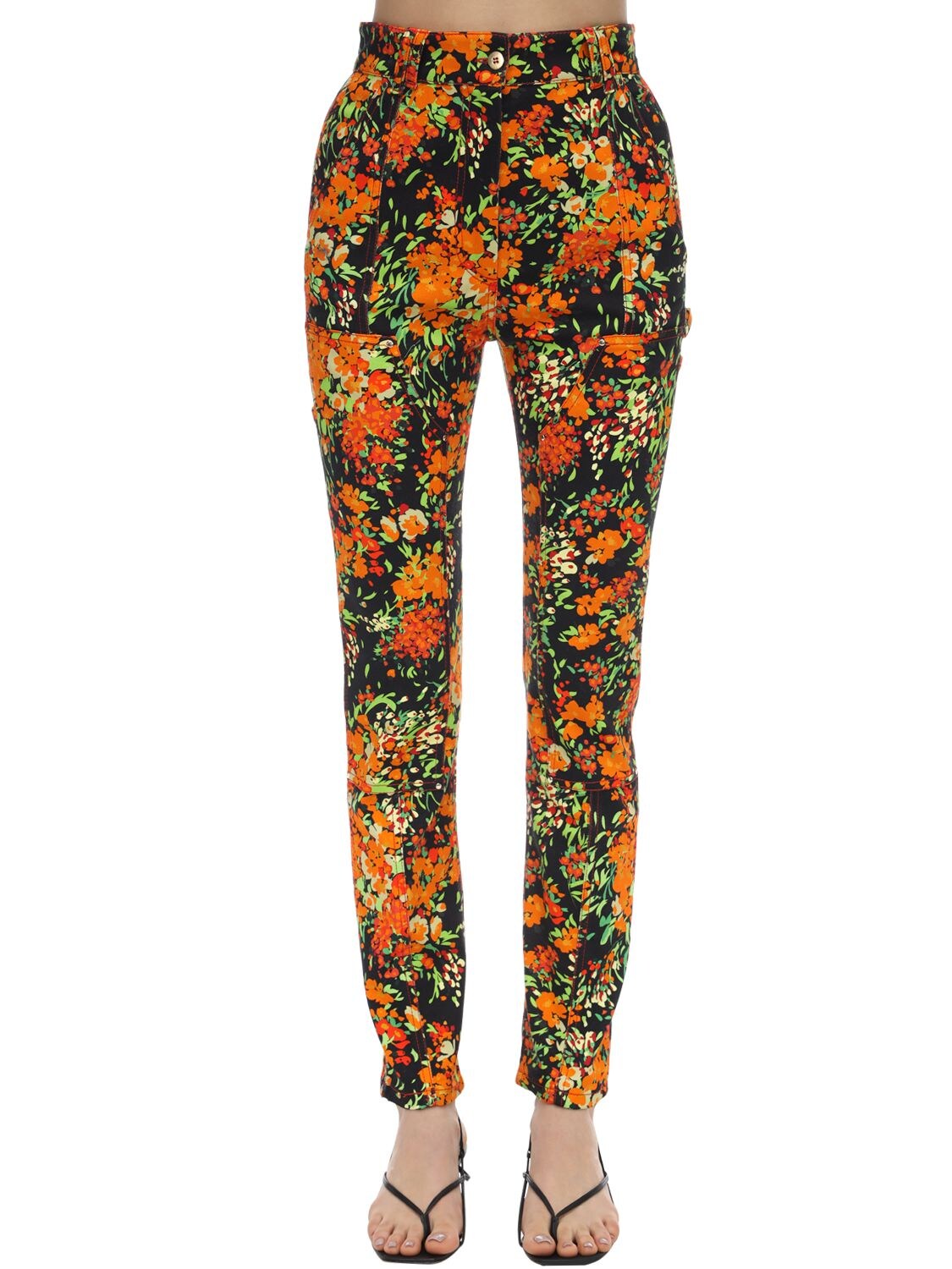 Atlein Floral Print Stretch Twill Skinny Pants In Multicolor
