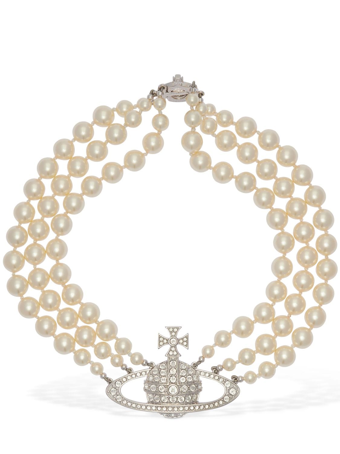 Vivienne Westwood Three Row Faux Pearl Bas Relief Choker In White ...