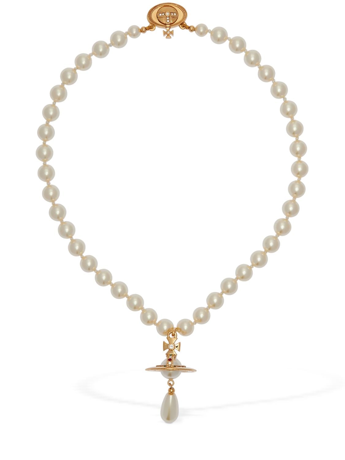 Vivienne Westwood One Row Imitation Pearl Choker In Cream,gold