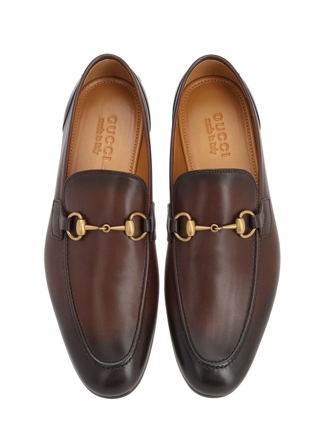 Shop Gucci Jordaan Horsebit Leather Loafers In Brown