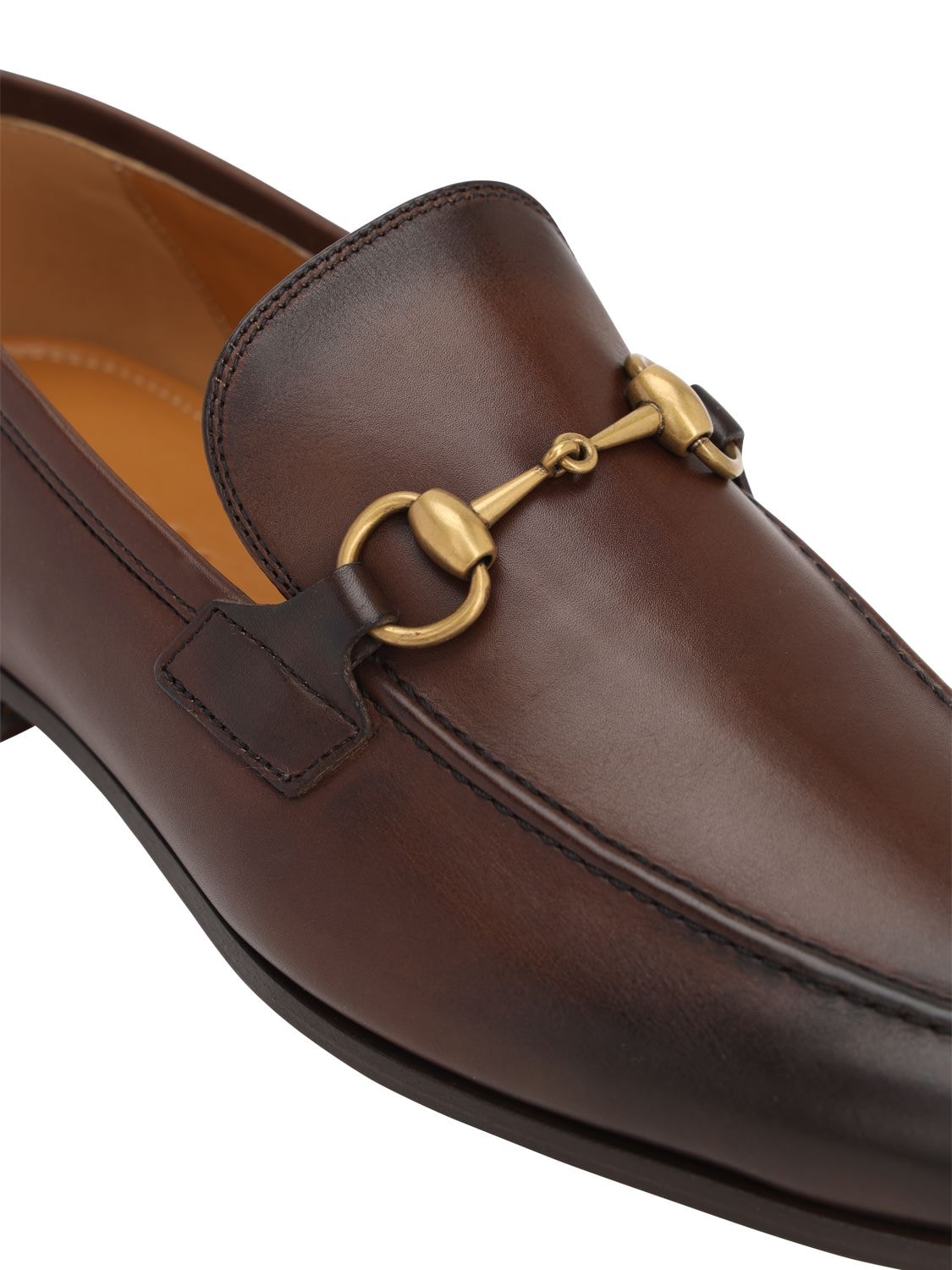 Shop Gucci Jordaan Horsebit Leather Loafers In Brown