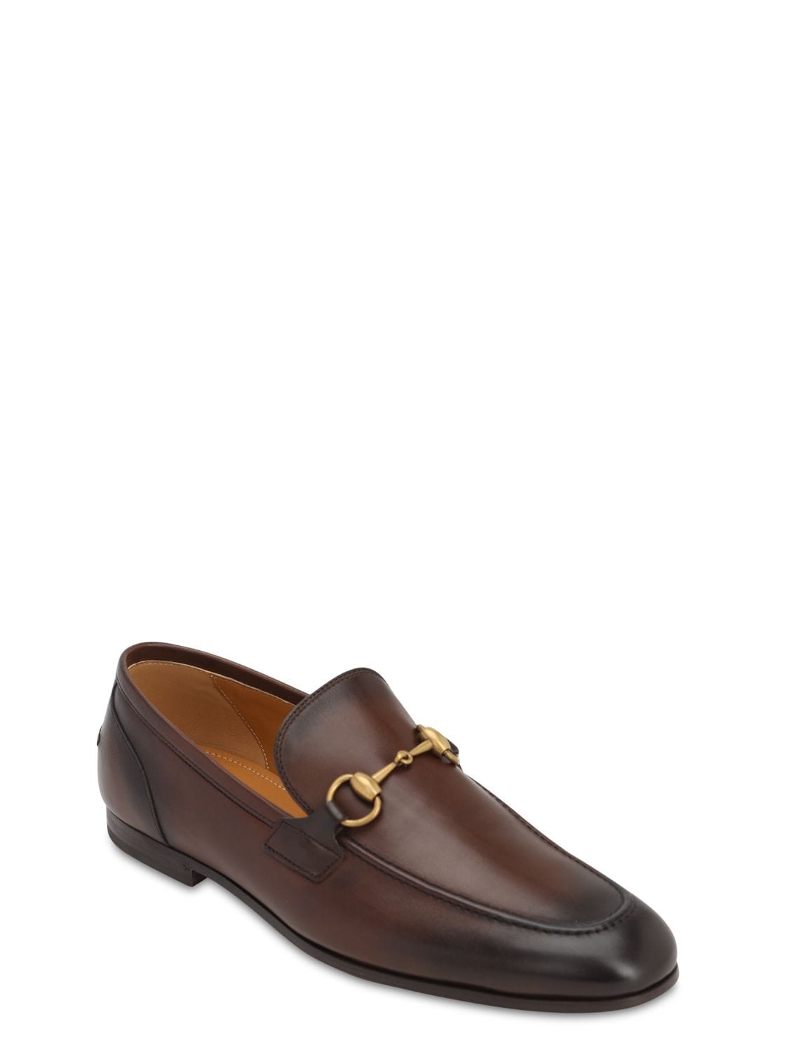 Shop Gucci Jordaan Horsebit Leather Loafers In Brown