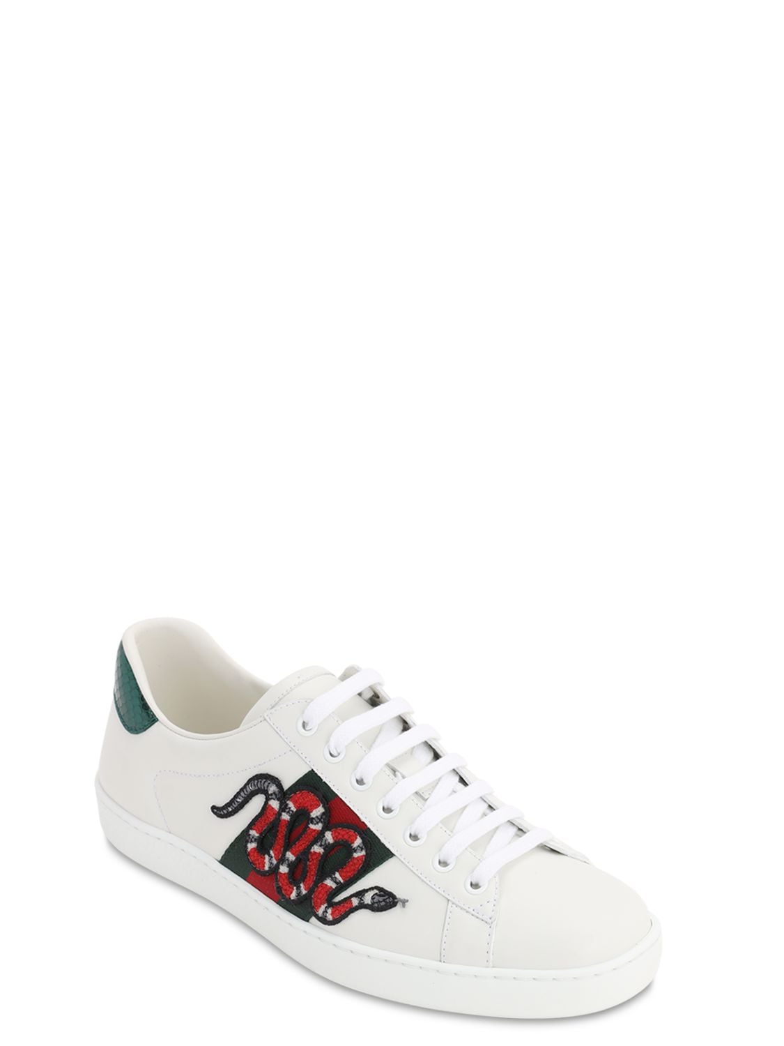 Gucci Snake Ace Embroidered Leather Sneakers In White | ModeSens