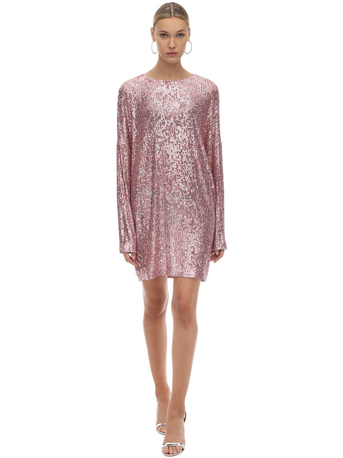 IN THE MOOD FOR LOVE SEQUINED MINI DRESS W/ BATWING SLEEVES,71IXKL016-UK9TRQ2