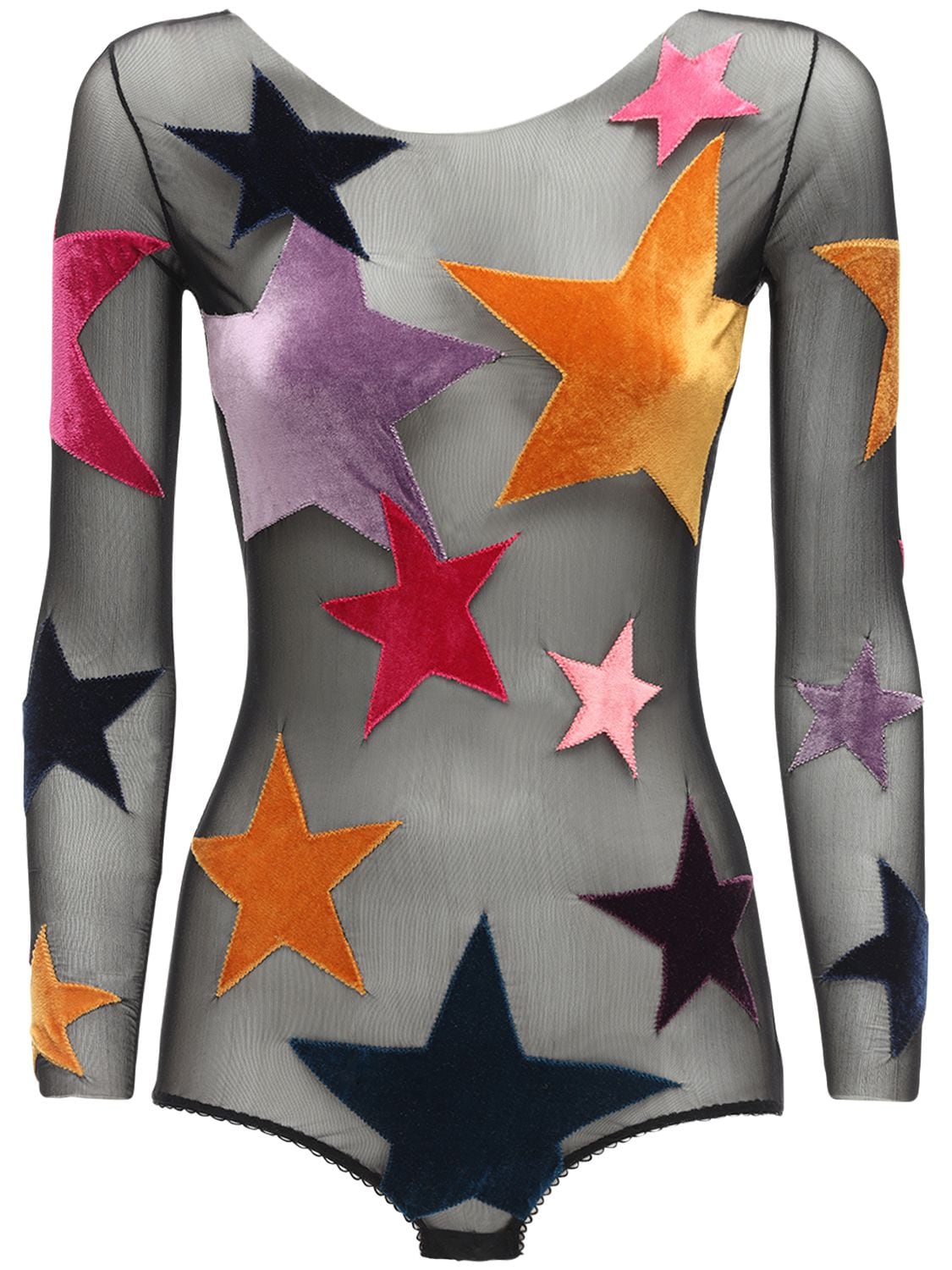Alexia Hentsch Tulle Star Patches Bodysuit In Black,multi