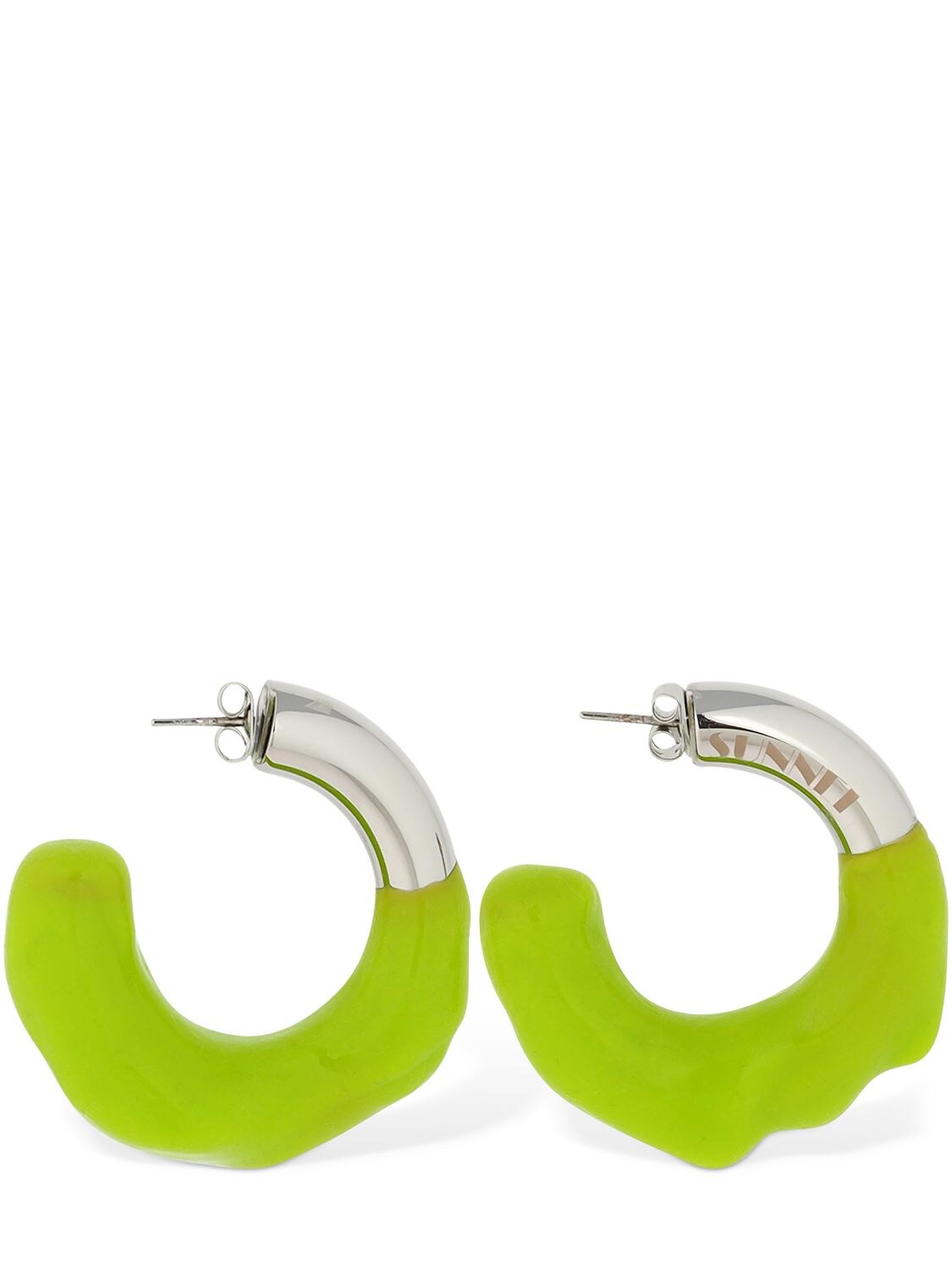 Sunnei Rubber Detail Hoop Earrings In Silver,green
