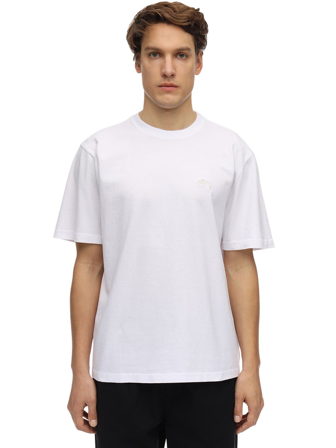 STUSSY STOCK LOGO COTTON JERSEY T-SHIRT,71IXLS014-V0HJVA2