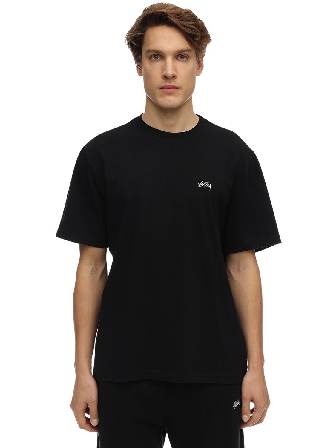 Stussy Stock Logo Cotton Jersey T-shirt In Black