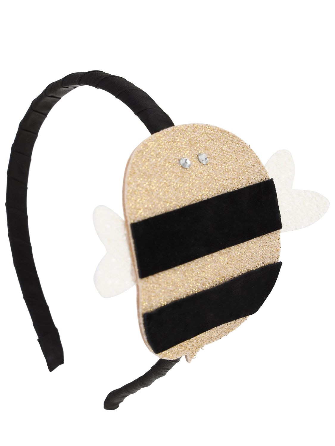 Illy Trilly Kids' Leather Headband W/ Bee Appliqué In Gold,black