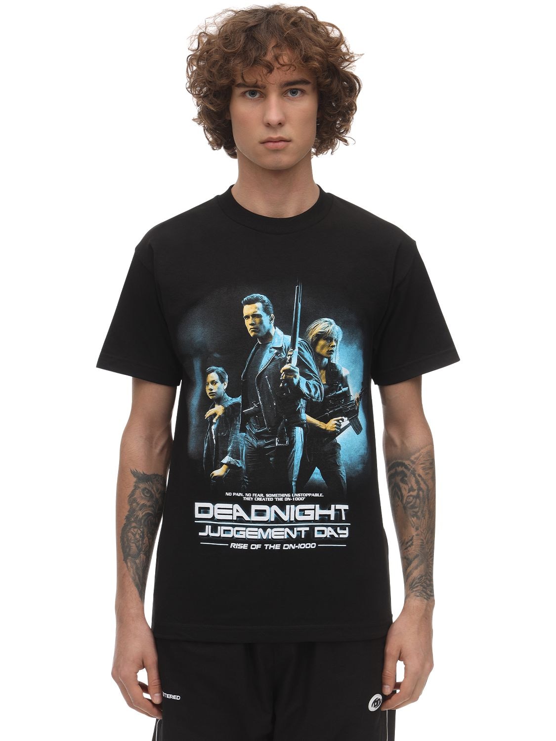 Deadnight Dn-1000 Printed Cotton T-shirt In Black