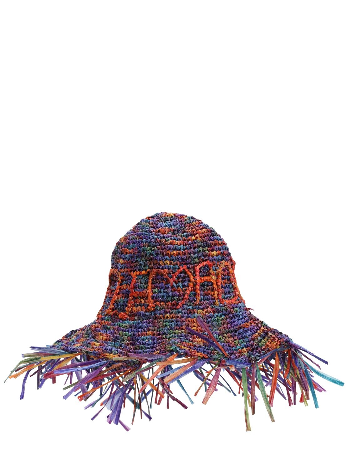 Self Made Fringed Brim Rafia Hat In Purple