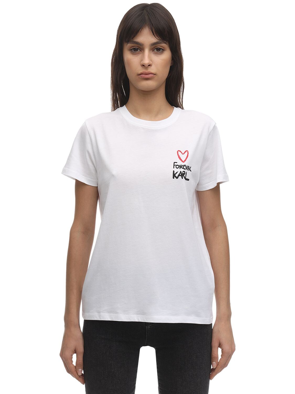 KARL LAGERFELD FOREVER KARL COTTON JERSEY T-SHIRT,71IXP4004-MTAW0