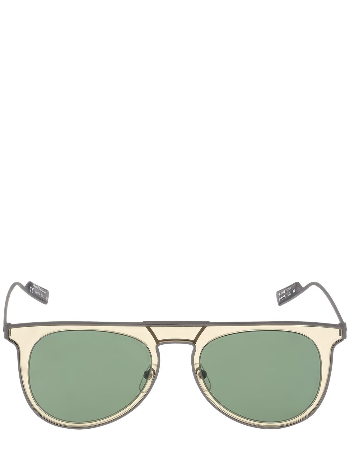 Ferragamo Metal Aviator Sunglasses In Sand,green