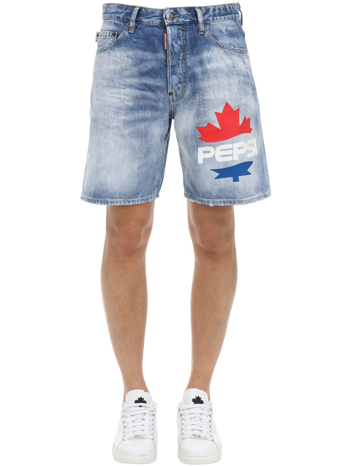 Dsquared2 X Pepsi Printed Boxer Cotton Denim Shorts In Blue