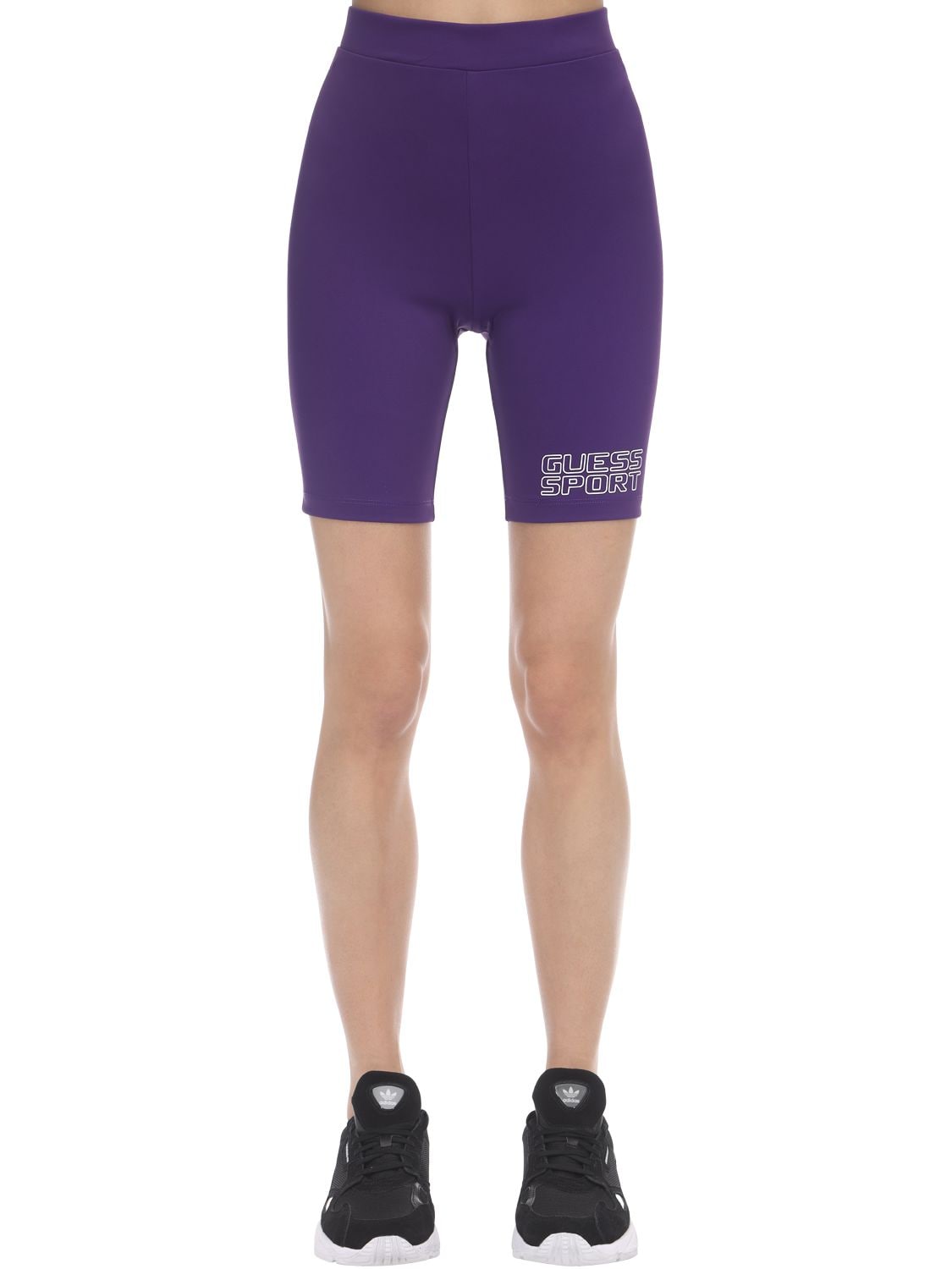 Guess Sport Logo Printed Tech Biker Shorts In Purple