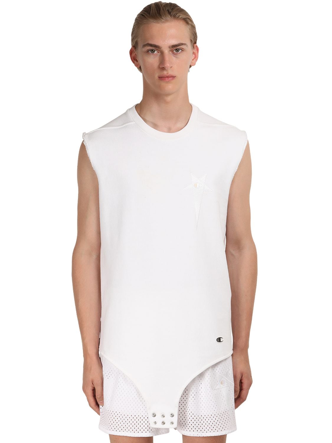 Rick Owens Champion Sleeveless Jersey Bodysuit In White