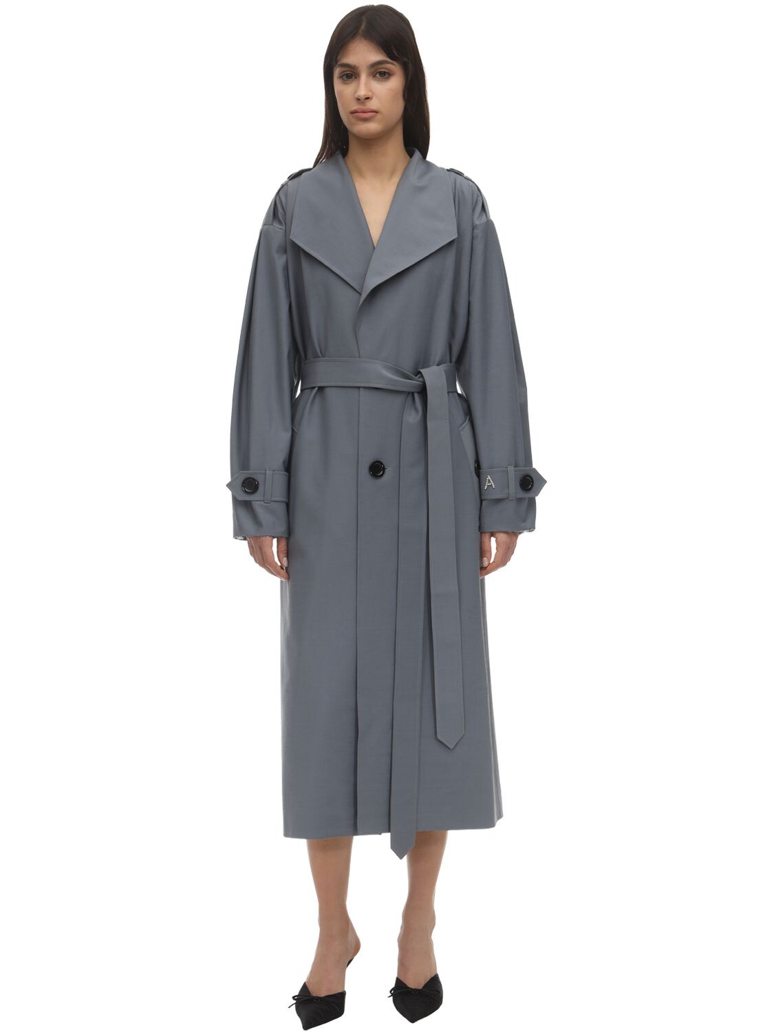 Anouki Double Sided Wool Blend Trench Coat In Grey