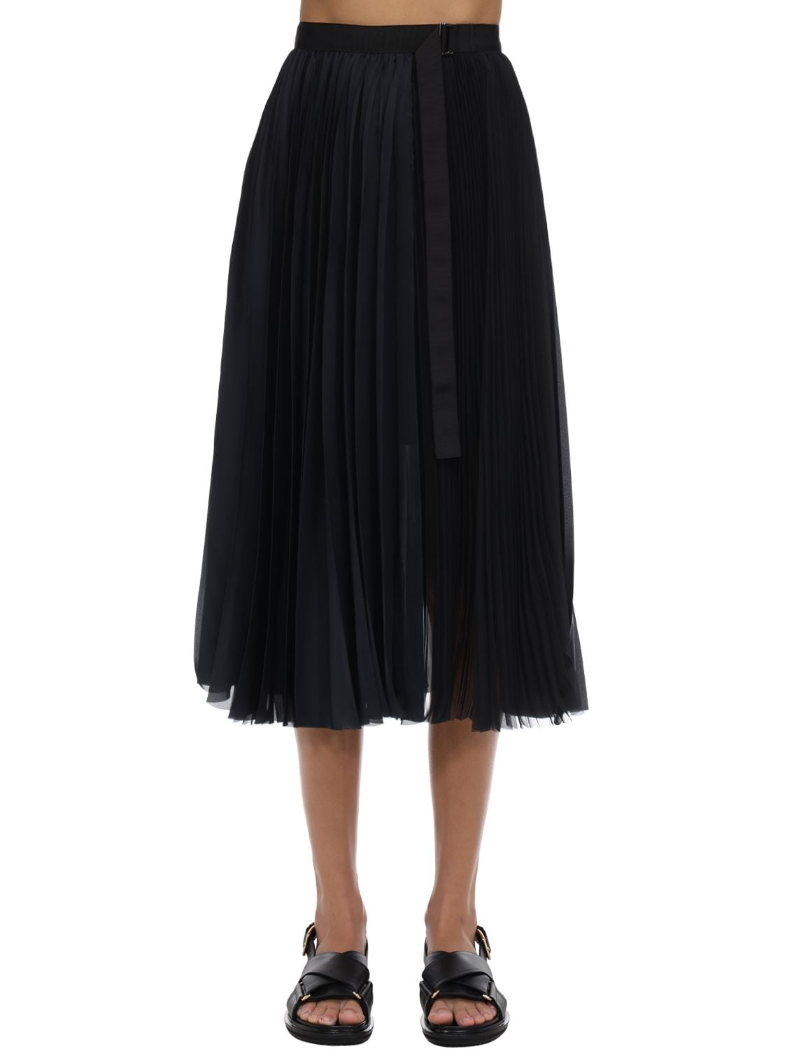 Sacai Asymmetric Pleated Skirt In Black,navy