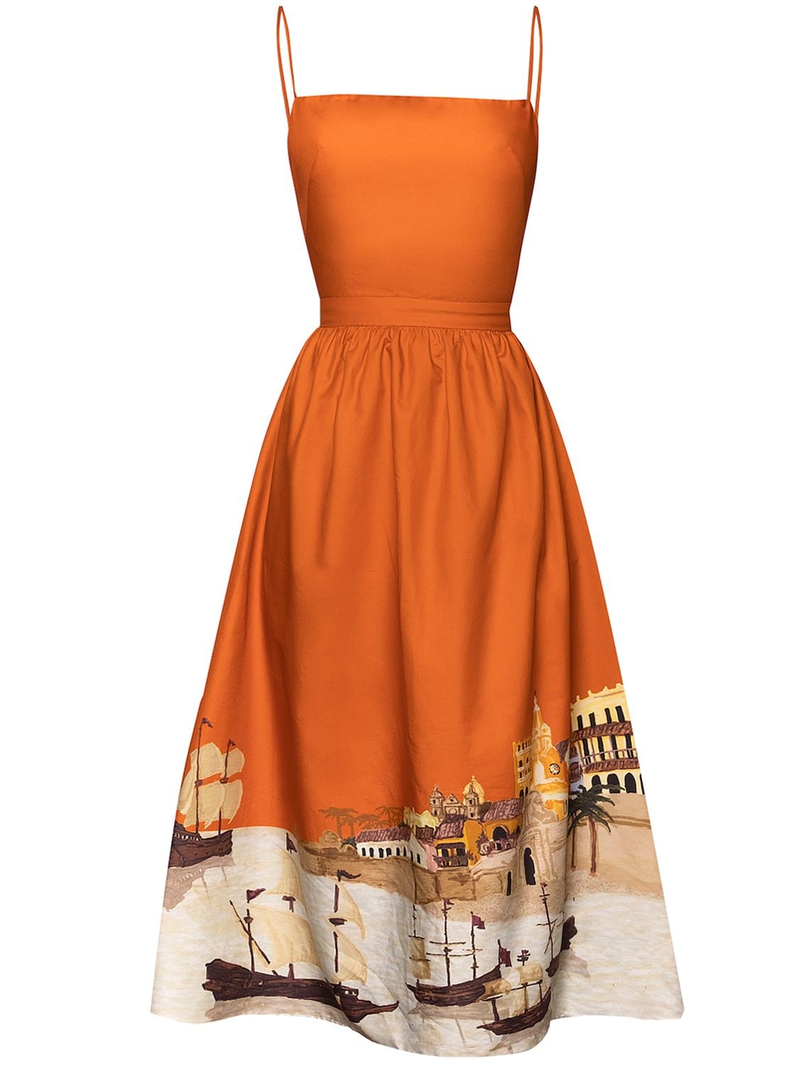 Andres Otalora Barbula Cotton Midi Dress In Orange,multi