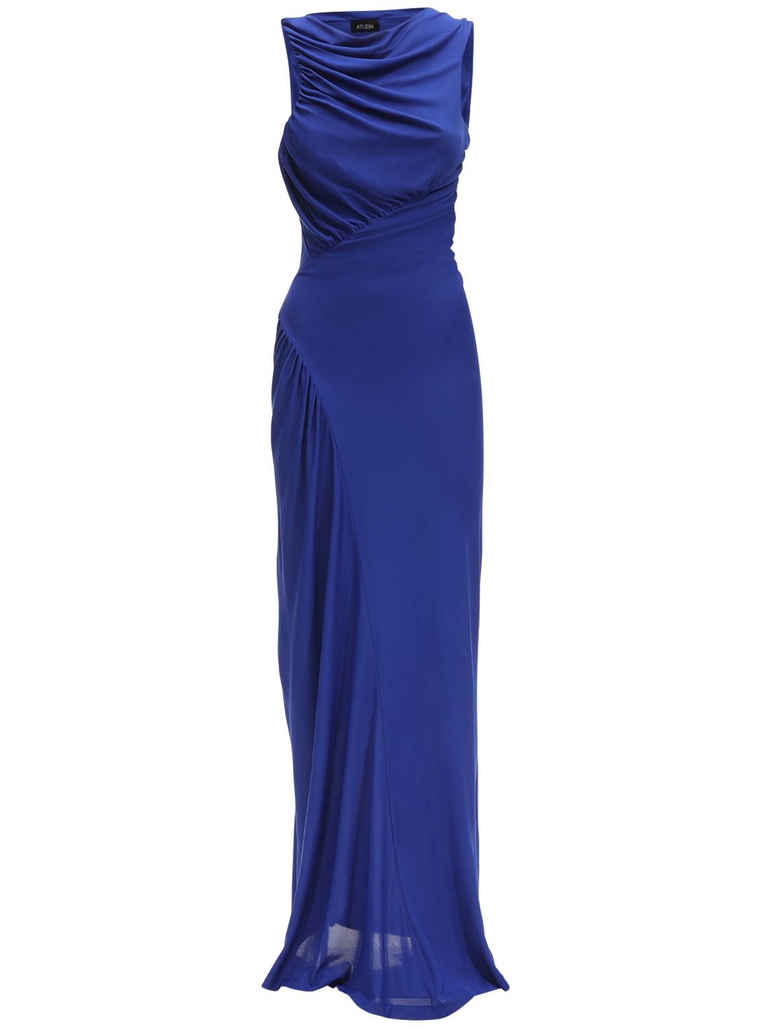 Atlein Ruched Viscose Jersey Dress In Blue