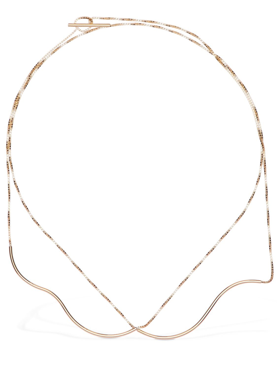 Annika Inez Double Rippled Wire & Box Chain Necklace In Gold