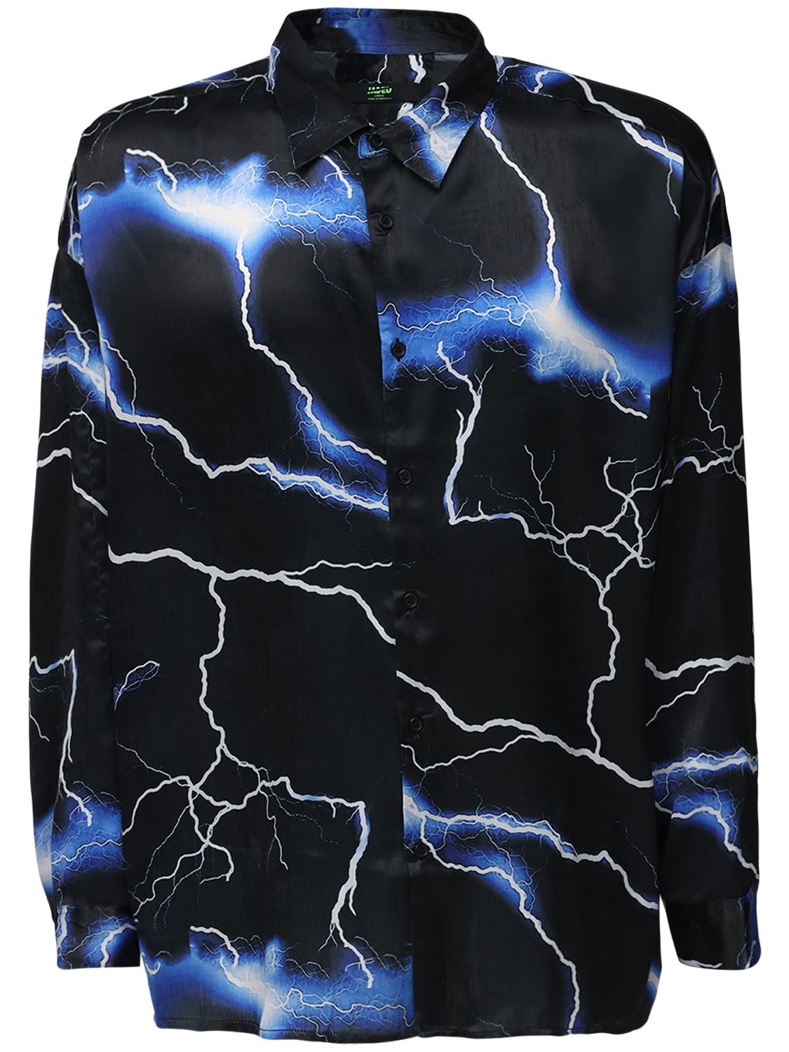 Jaded London Lightning Printed Satin Shirt In Black | ModeSens