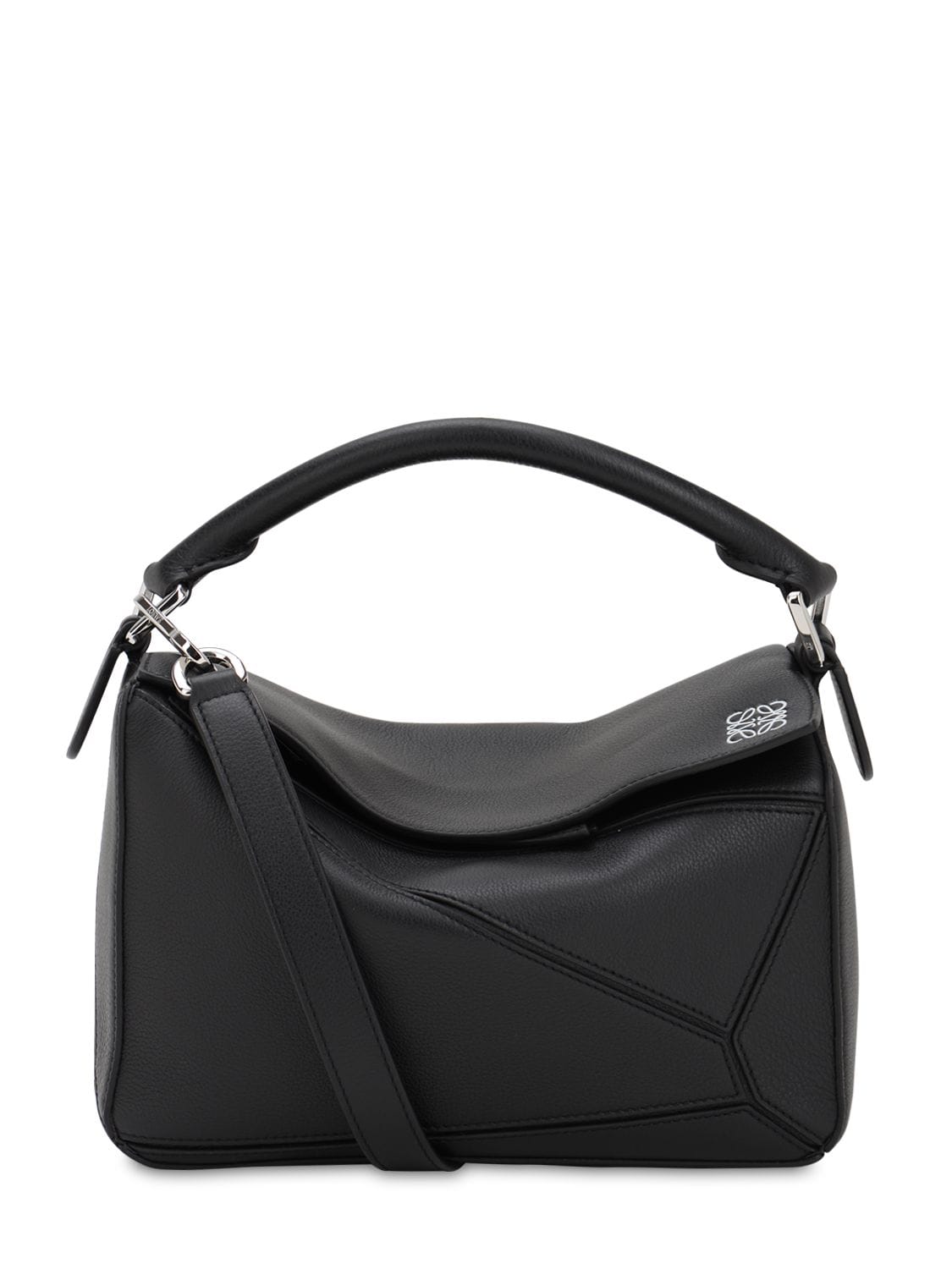 Loewe Small Puzzle Leather Top Handle Bag In Black