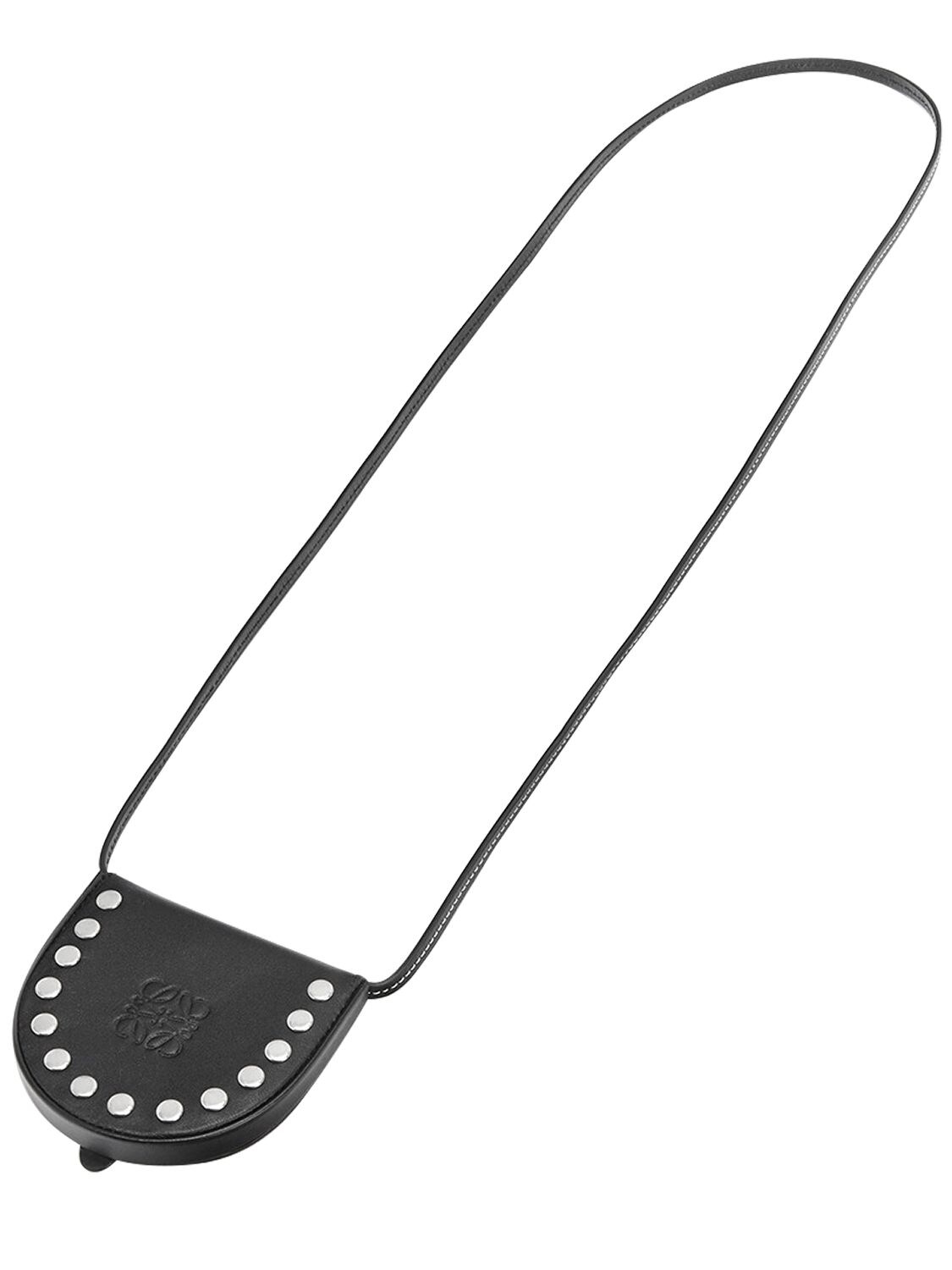 Loewe Heel Studs Leather Necklace Wallet In Black