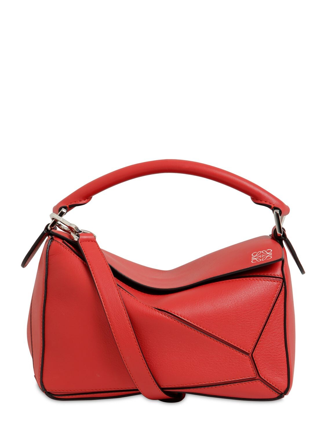 Loewe Small Puzzle Leather Top Handle Bag In Pomodoro