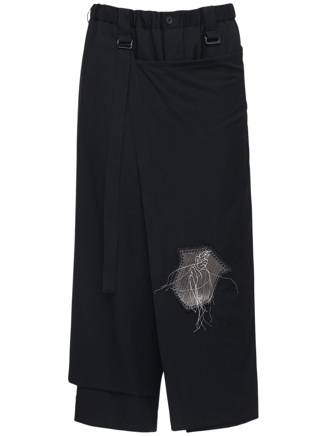 YOHJI YAMAMOTO WOOL GABARDINE CROP PANTS W/ SKIRT,72I01V006-MG2