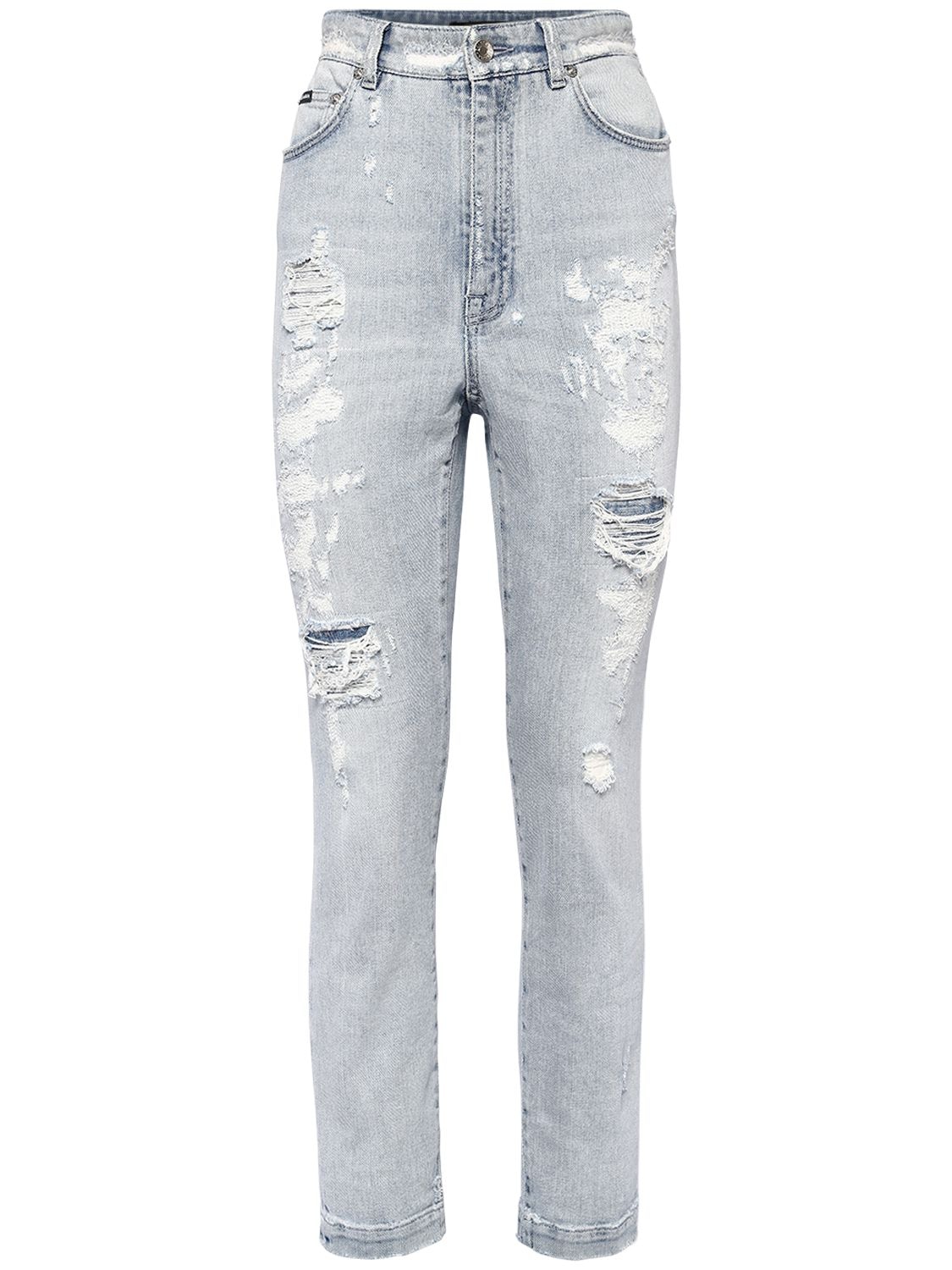 Dolce & Gabbana High Waist Cotton Denim Skinny Jeans In Bleached