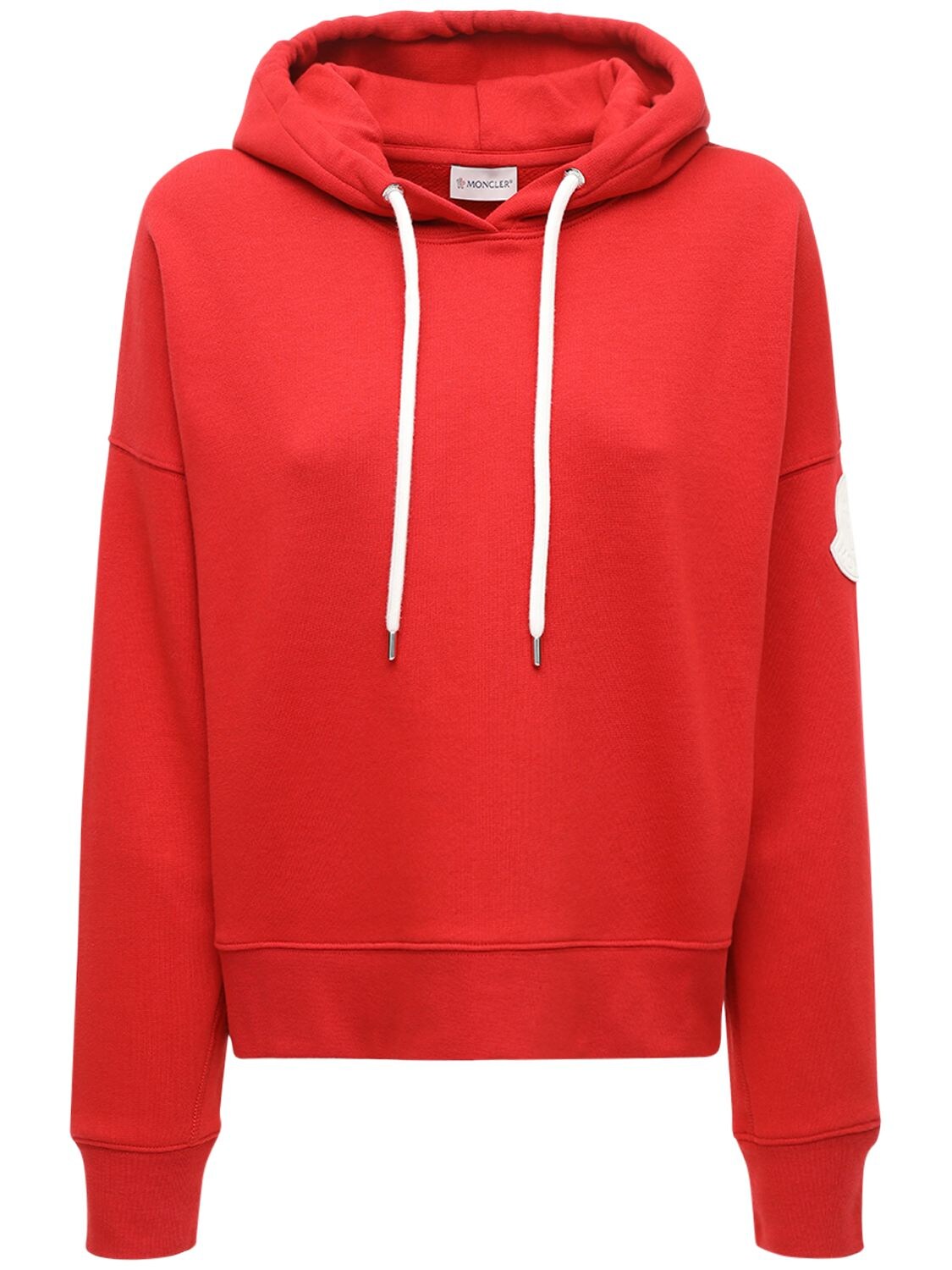 Moncler Logo Print Jersey Sweatshirt Hoodie In Red