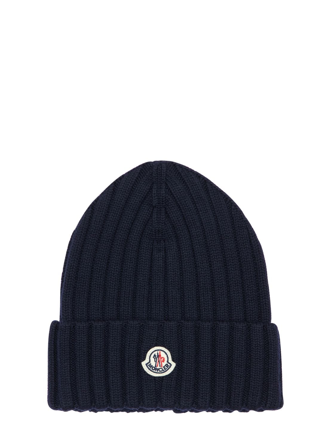 Moncler Chunky Rib Knit Beanie Hat With 