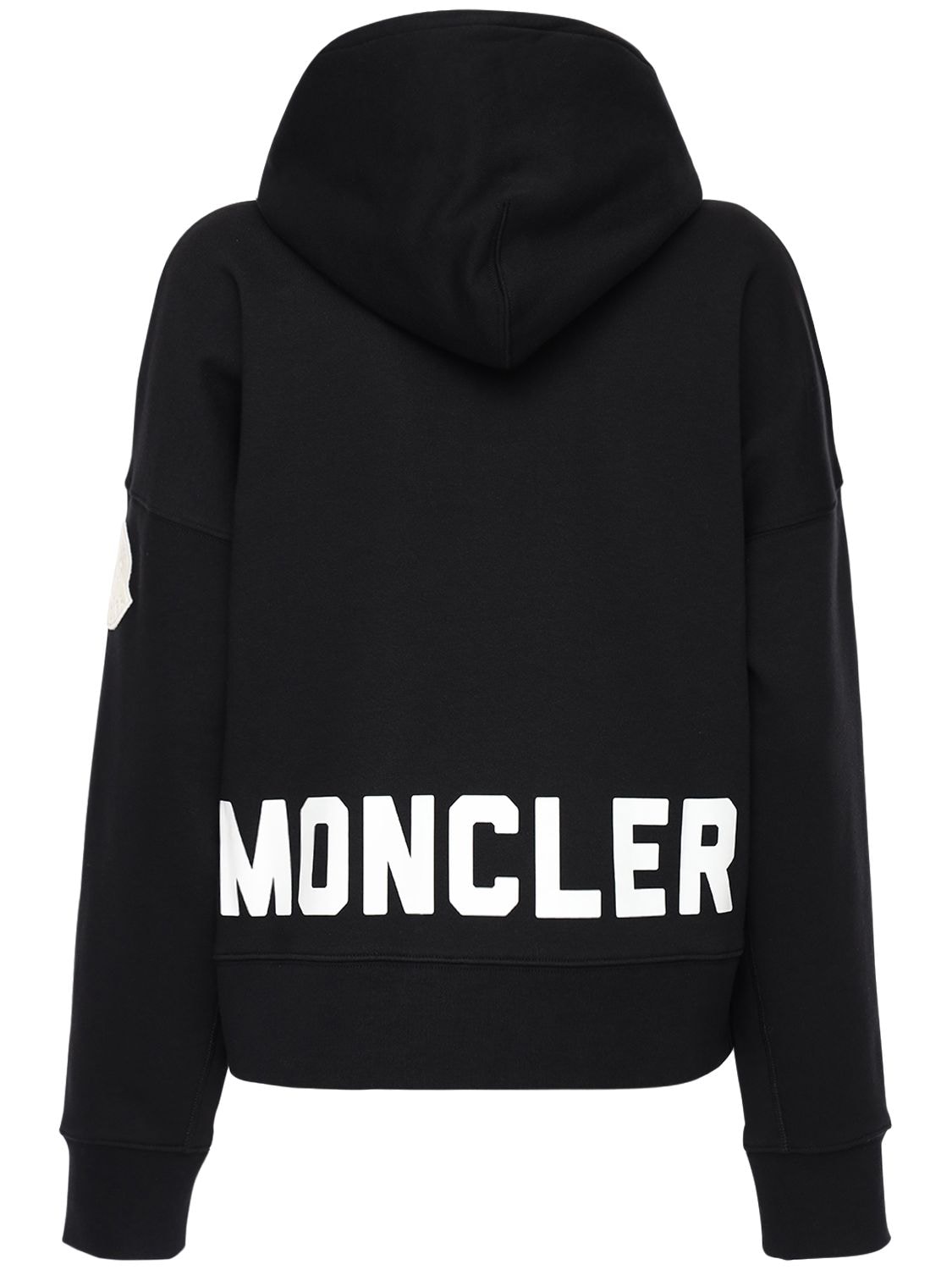 Moncler Logo Print Jersey Sweatshirt Hoodie In Black,white