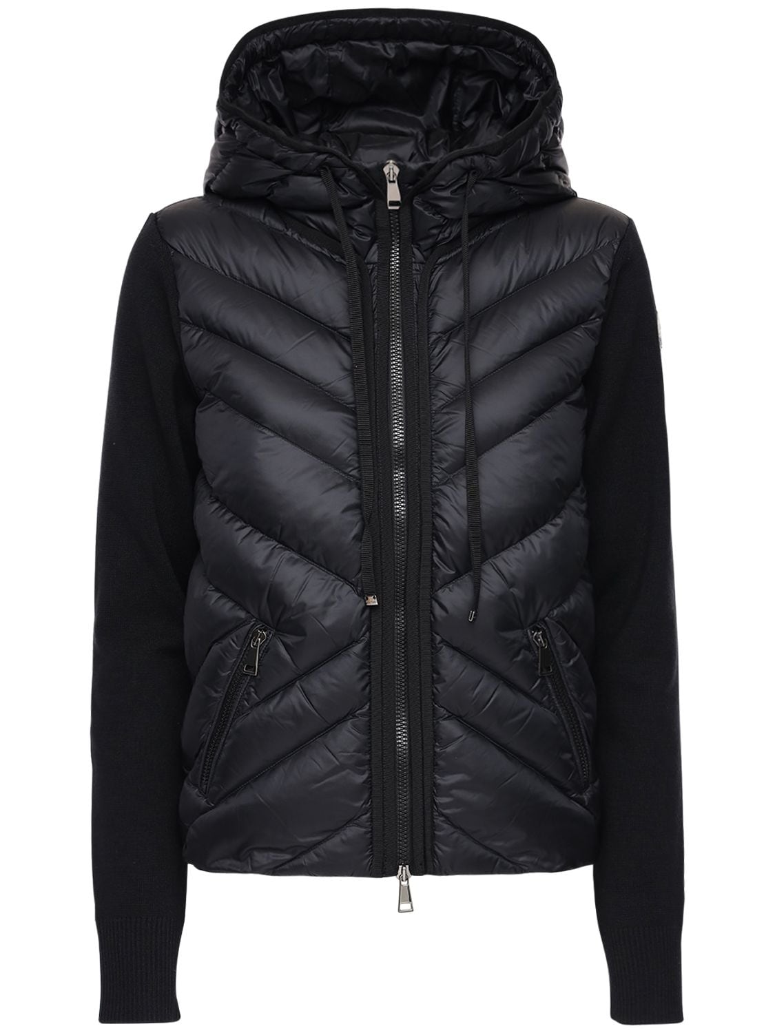 MONCLER HOODED WOOL TRICOT & NYLON DOWN JACKET