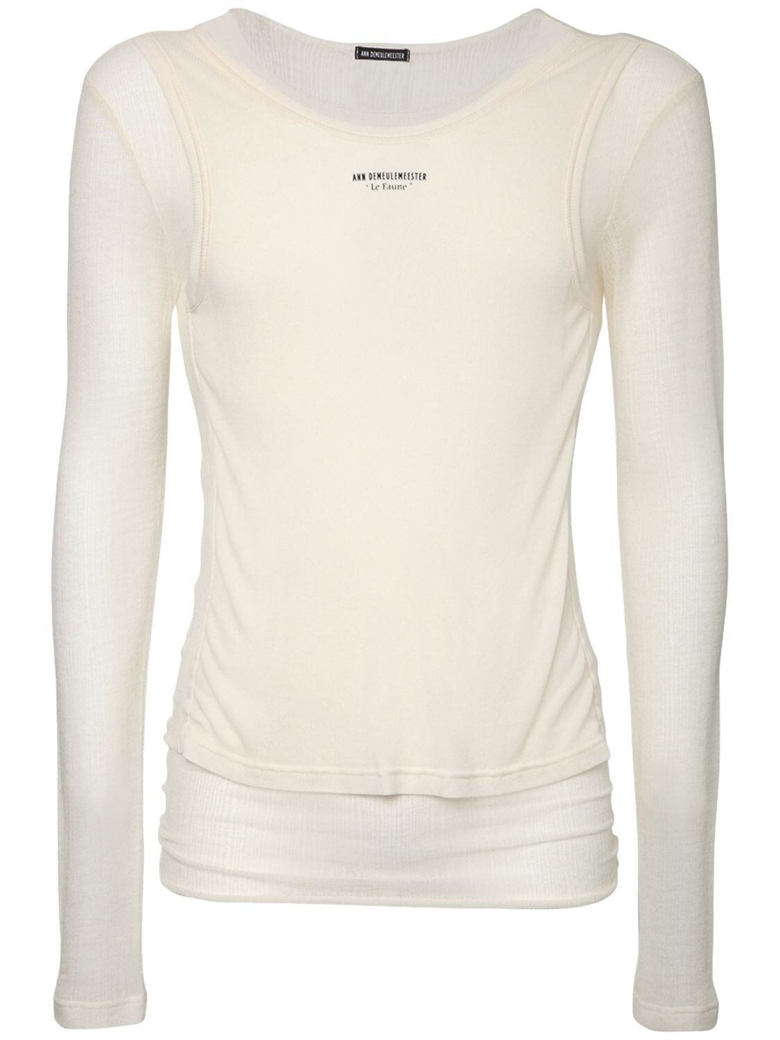 Ann Demeulemeester - Logo print sheer wool blend knit t-shirt ...