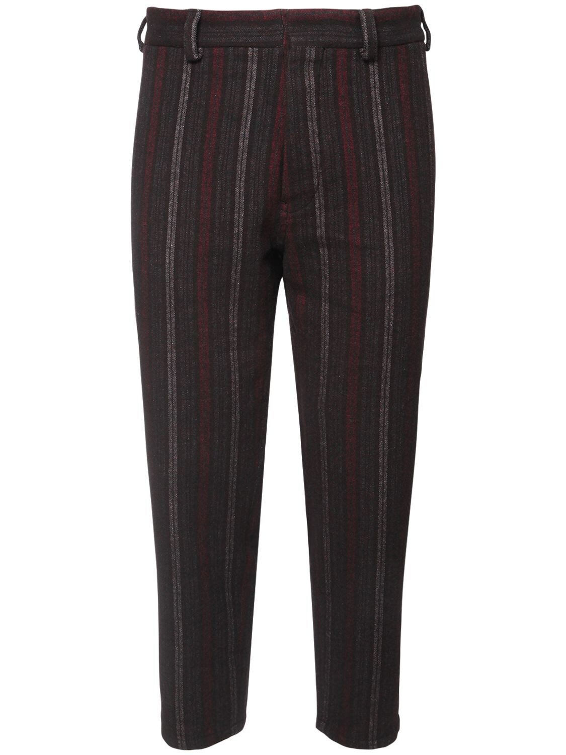 ANN DEMEULEMEESTER 18厘米条纹羊毛混纺裤子,72I05C024-MDK30