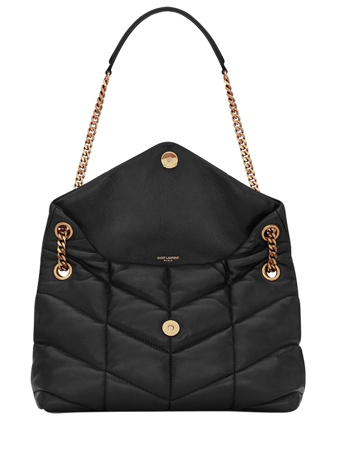 Shop Saint Laurent Small Puffer Leather Shoulder Bag In Black