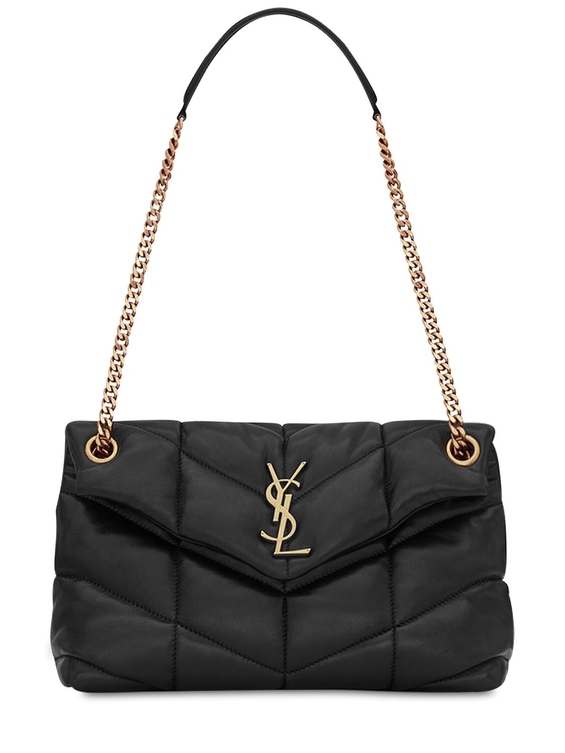 Shop Saint Laurent Small Puffer Leather Shoulder Bag In Black